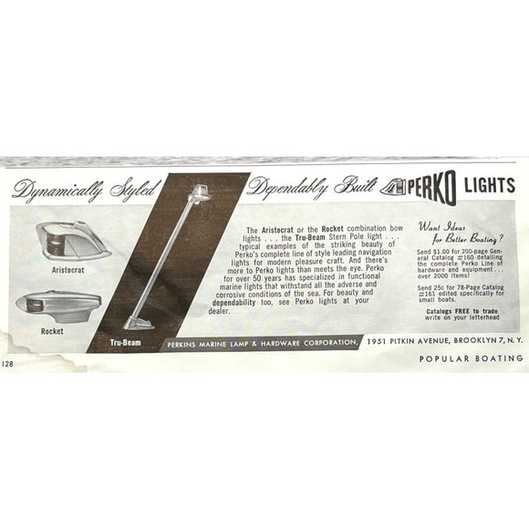 1958 Perko Lights Vintage Print Ad Marine Lamp Lighting Aristocrat Rocket - Picture 1 of 5